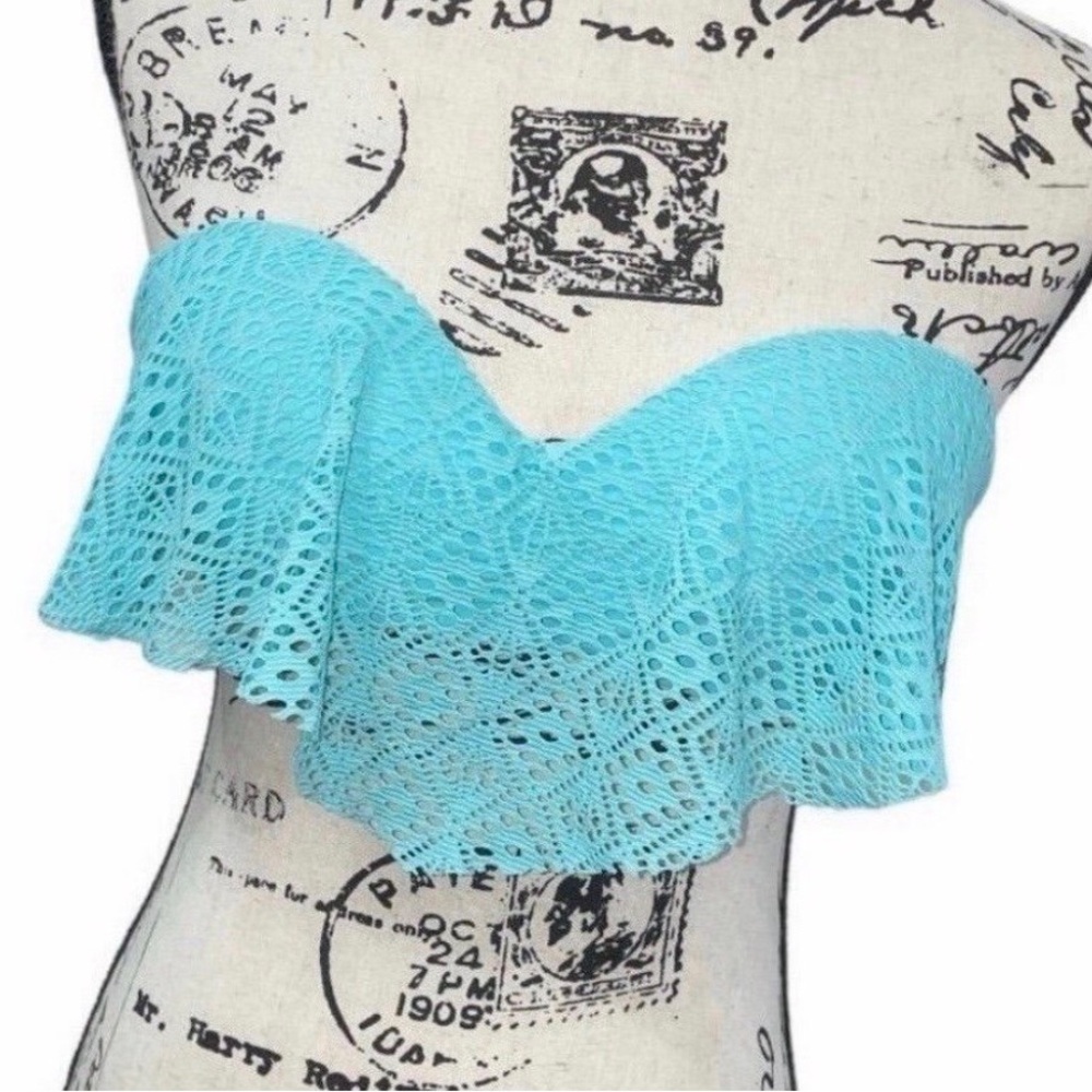 Strapless Bandeau Crochet Ruffle Swim Top